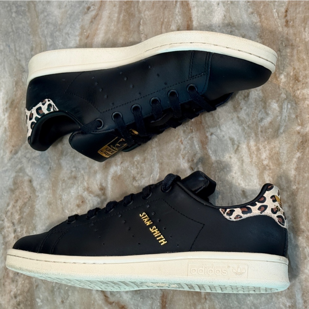Women’s ADIDAS Stan Smith black leather leopard sneakers- Size 6 - Picture 5 of 11